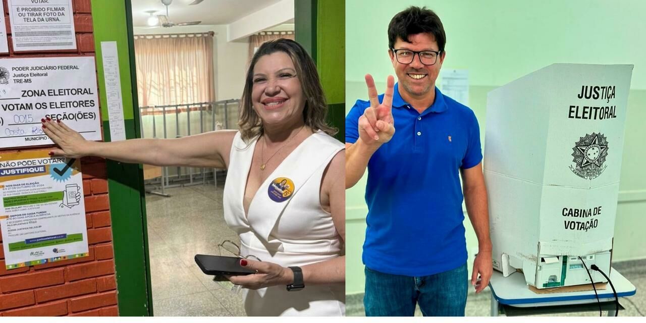 Imagem de compartilhamento para o artigo Candidatos à prefeitura de Costa Rica, Delegado Cleverson e Professora Manuelina votam e se dizem confiantes no resultado da MS Todo dia